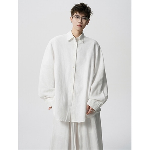 8XL-M  麻天丝套装慵懒宽松衬衫抽绳阔腿裤夏季薄款防晒衣男TZ111图片