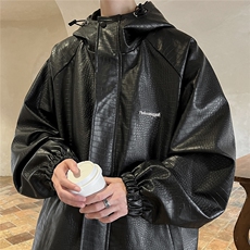 港风连帽鳄鱼纹PU皮衣大码情侣休闲冲锋衣夹克男JK8744P90控128，男装夹克，星座226-1