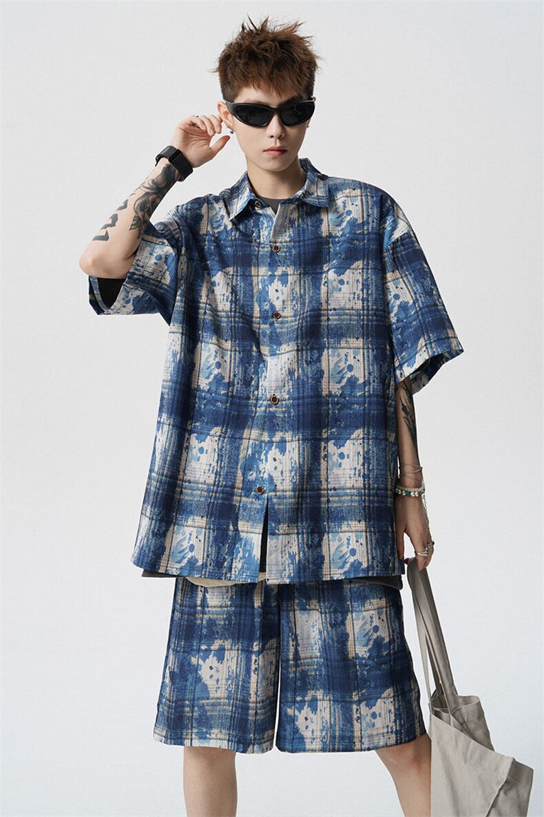 TZ1150-特45控88多色海滩冰丝凉感大码套装衬衫速干运动两件套,男装休闲套装,电商A059