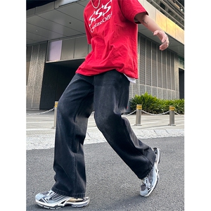 美式高街vibe风直筒长裤欧美痞帅男hiphop复古水洗牛仔裤图片