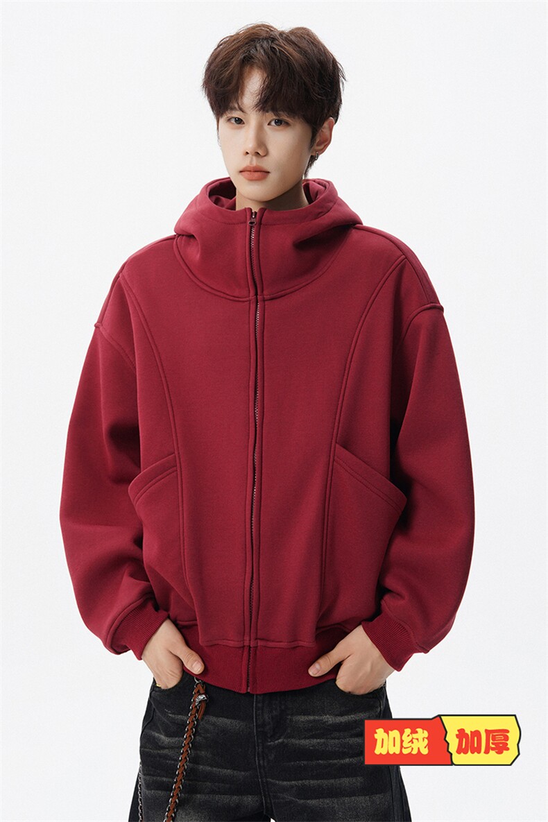8XL-M休闲复古潮美式重磅连帽宽松安克拉红色卫衣外套WY34P8,女装短外套,电商D206-1