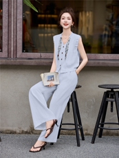 好看的夏装套装女2026新款洋气减龄时尚休闲阔腿裙裤两件套，女装套装/套裙，贵人树
