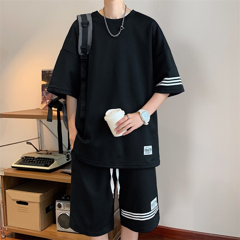 直播品质！2024夏季新款男士珠地短袖T恤套装学生一套TZP001P70,男装T恤,电商B220