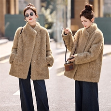 立领毛毛蛋白皮内胆外套，女装皮草，采品优优