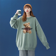 中性22秋冬潮流设计感小熊印花圆领套头情侣毛衣M806P55加绒65K78，男装针织衫/毛衣，A247A