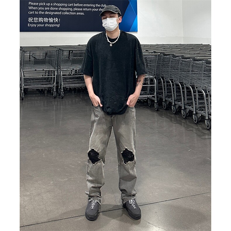拉链ins美式高街hiphop直筒大码牛仔裤货号K667P65,男装牛仔裤,电商A063