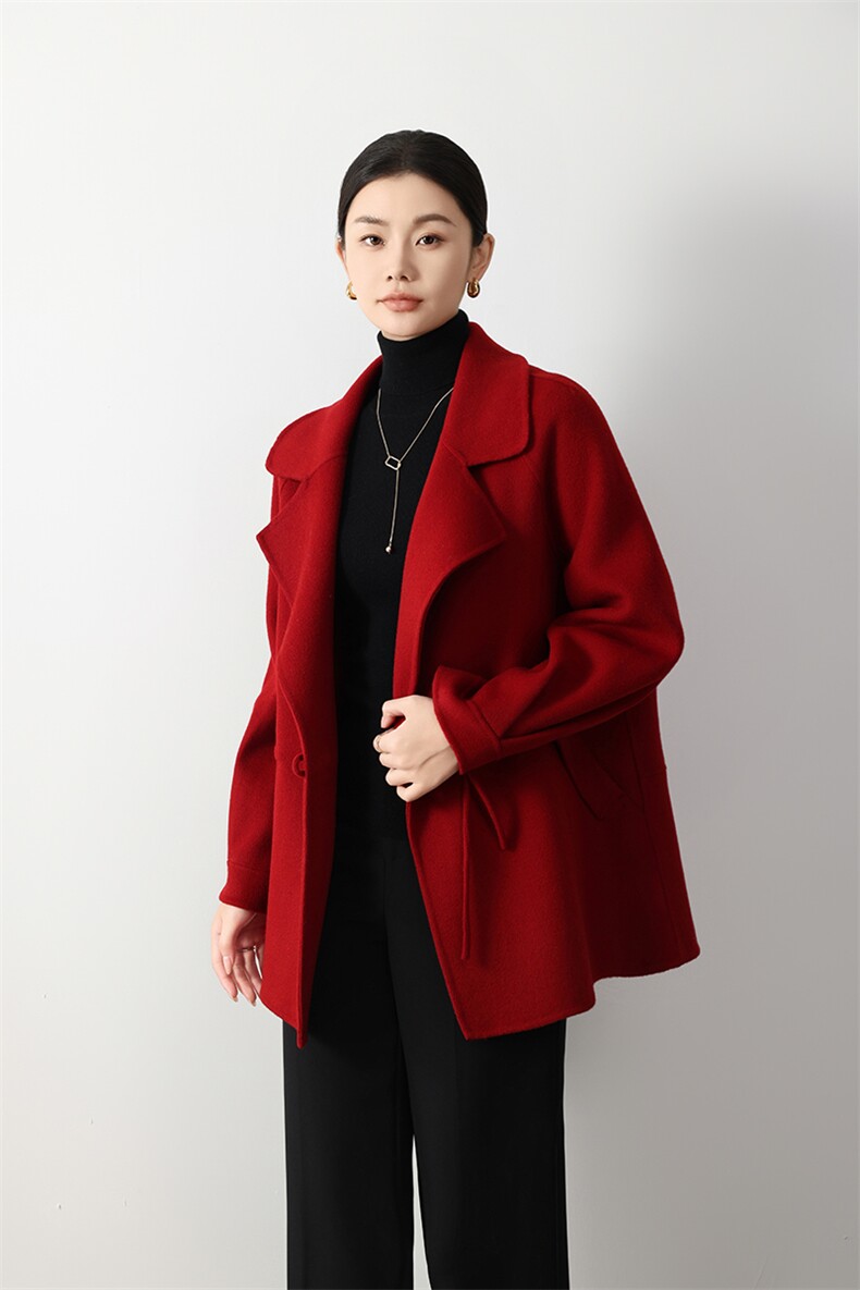 设计款短款双面羊毛大衣女2024秋冬新款双面呢大衣,女装双面呢大衣,众策羊绒