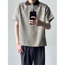 夏季男士撞色千鸟格翻领polo衫短袖商务休闲时尚百搭T恤TS233，男装T恤，星座1116A（原606A-3）