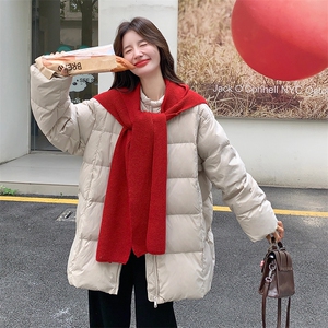 韩系米白色排骨立领羽绒服外套女冬季2025新款巨好看白鸭绒面包服图片