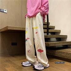 抖音品质秋季新款彩绘发泡印花宽松休闲裤B315-K23411-p50控68，男装休闲裤，电商B315