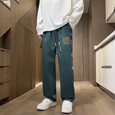 秋新侧边小熊刺绣拼接裤子男大码菠萝格束脚卫裤K870*P30控58，男装休闲裤，星座227-2