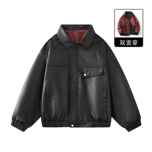 特批70 秋冬数据双面穿格子皮夹克美式翻领百搭休闲服MF1056图片