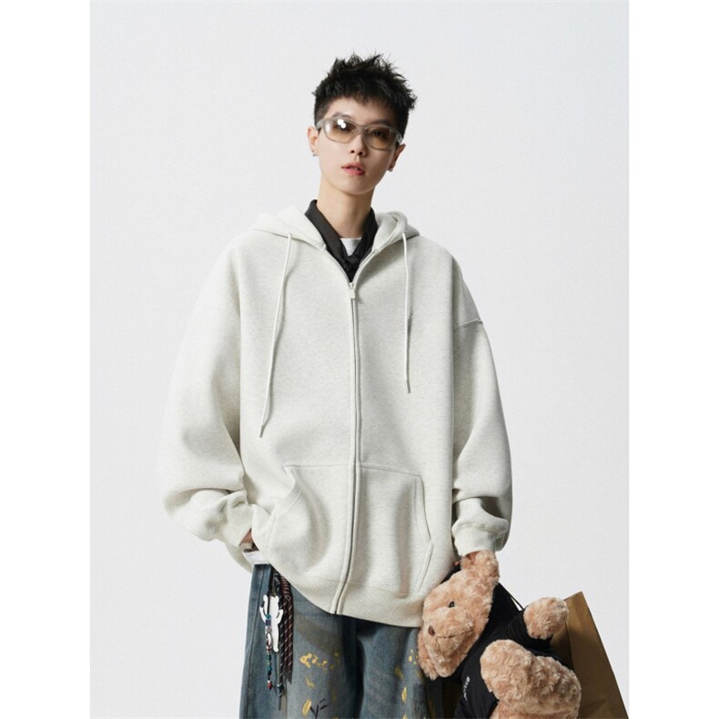 WY827-尺码S-4XL-特P43-420g重磅纯色连帽卫衣宽松拉链外套，女装短外套，星座1811B