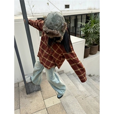 6001-P452025新款春秋季格子外套衬衫男长袖日系复古潮牌痞帅，男装衬衫，电商B323A
