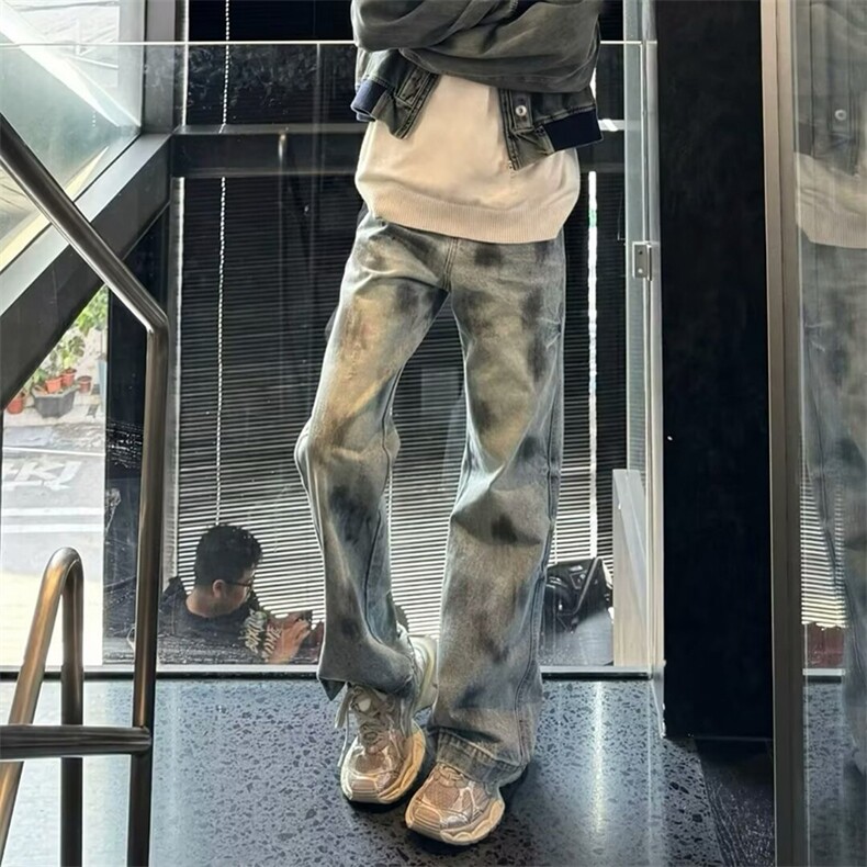 网图有货扎染复古蓝泼墨脏脏休闲牛仔裤男K15-P55，男装牛仔裤，星座1505