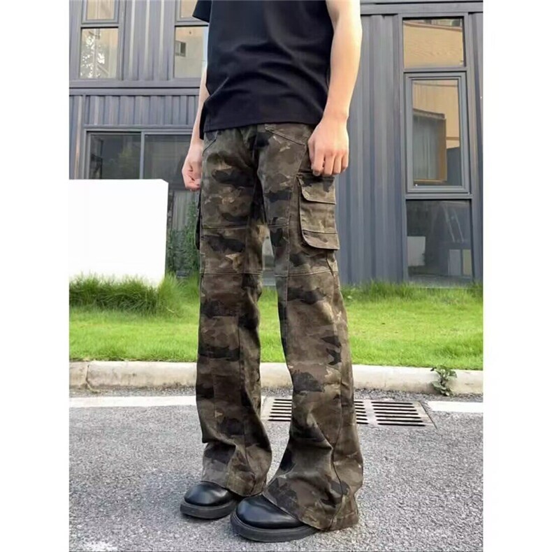 美式高阶男春秋高街直筒长裤弯刀ins迷彩微喇叭裤 KZ18N7019-TP55图片