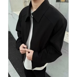 翻领垫肩斜纹夹克男士简约cleanfit双拉链飞行夹克外套 JH518图片