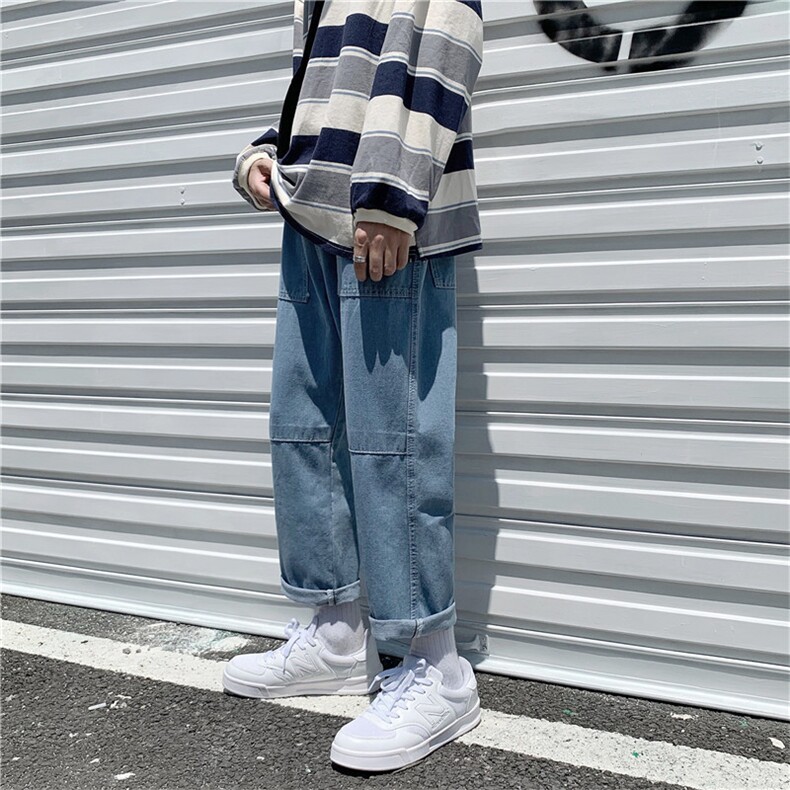 910A-C893秋装新款纯色牛仔裤男韩版休闲情侣松紧长裤潮图片