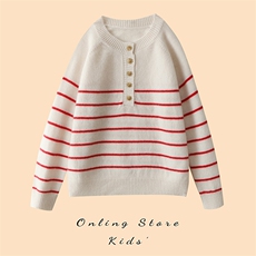 时尚儿童条纹针织开衫简约百搭秋冬保暖舒适柔软，童装毛衣，绒颖羊绒