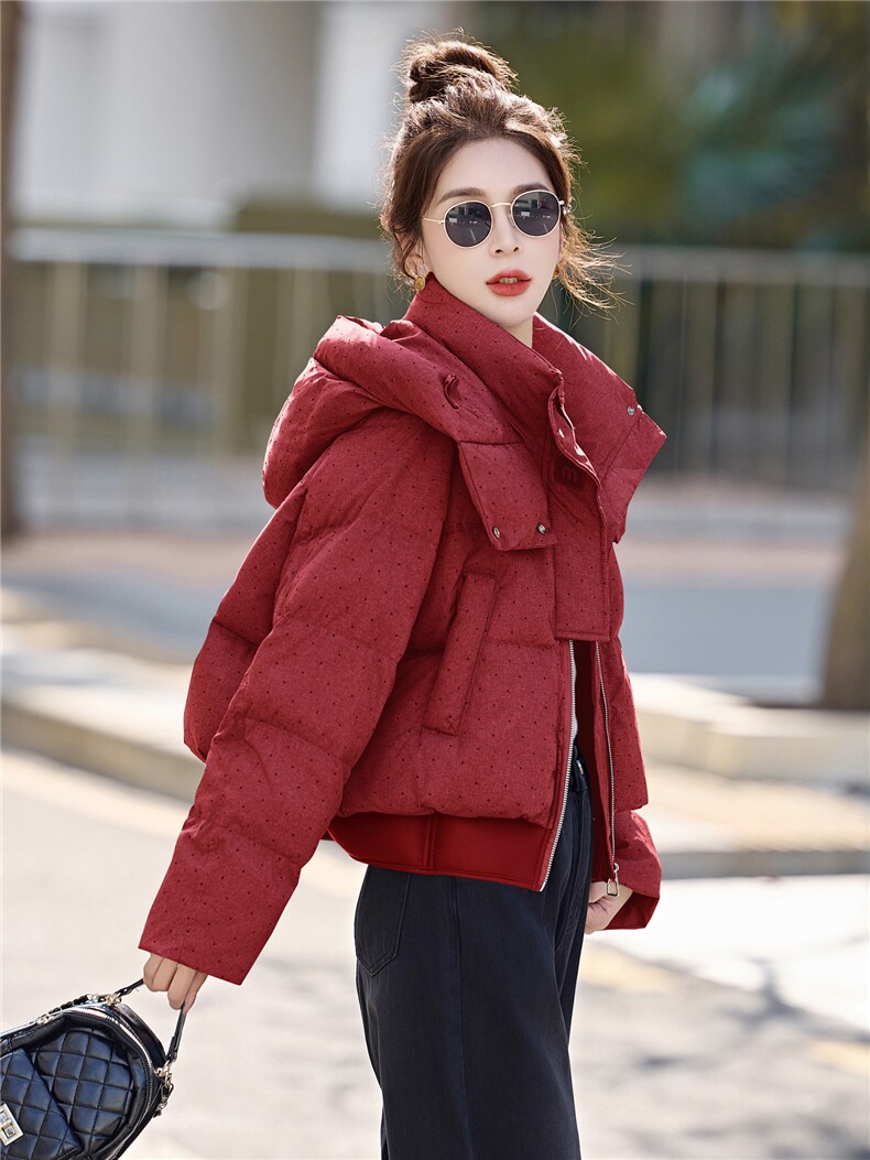 新年时尚红短款羽绒服女2026冬季新款毛领小个子保暖羽绒洋气外套,女装羽绒服,意芙