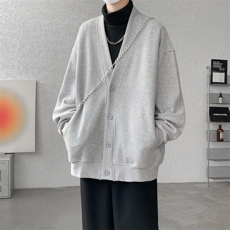 纯色开衫外套M~8XL大码高级感重磅宽松华夫格慵懒卫衣KS2101/P60图片