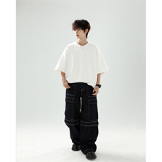 8XL-M特大码短袖男假两件五分袖高品质空气层宽松上衣DX321P35，男装T恤，电商D206-1