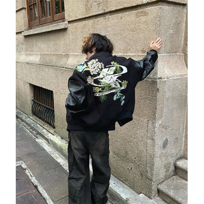 美式高街黑色飞行服夹克男秋冬百搭加厚潮牌设计感上衣服 J8136图片