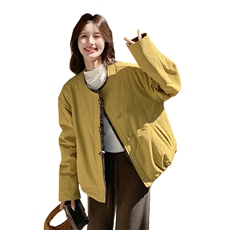 韩系黄色格纹拼接羽绒棉服外套女秋冬2025新款时髦棉袄超漂亮棉衣，女装棉衣/棉服，2B142