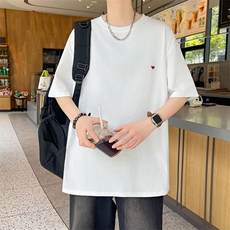 夏季新款爱心刺绣纯棉短袖潮宽松情侣装半袖T恤T93-P38-310B-1，男装T恤，星座310B-1