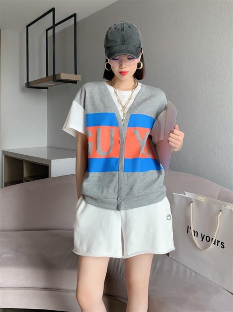 夏季新款假两件短袖上衣，女装，依诺阁