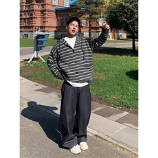 网图A2373P60-重磅条纹连帽抽绳针织开衫男冬季美式复古毛衣外套，男装针织衫/毛衣，电商B241
