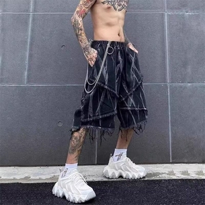 美式扎染牛仔短裤男夏季毛边设计感情侣高街五分裤子潮WLA101-P40图片
