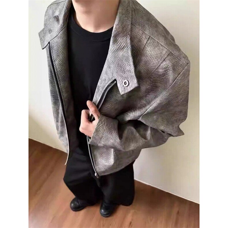 现货原版面料蛇纹理美士扎染PU皮夹克JK0135-P95,男装夹克,星座313A(原308A-2)