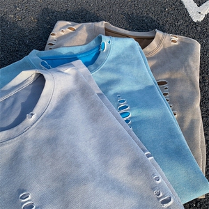 美式破洞短袖T恤男夏季潮牌半袖衣服宽松重磅体恤衫T3650-特价P33图片