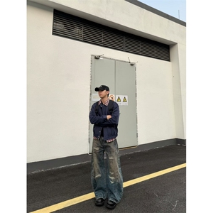 潮牌情侣美式拼接格子假两件夹克外套春季翻领开衫图片