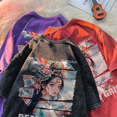 潮牌宽松短袖t恤蜡染美式复古高街水洗做旧517A-2-SX291-P38，男装T恤，星座517A-2