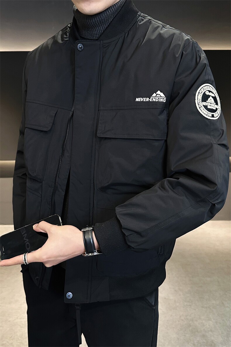 标80白鸭绒男棒球领刺绣工装羽绒服棒球服A329-YR3072-P215,男装羽绒服,电商A329