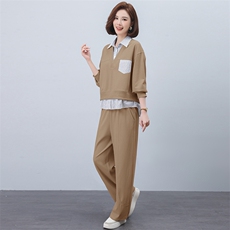 2024年春季拼接针织休闲大码套装，女装套装/套裙，文熹诺