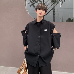 夏季新款衬衫潮流慵懒男方领可拆卸衬衫QC35 P38图片