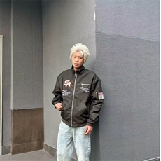 潮牌痞帅美式复古机车风男女教练飞行员夹克外套百搭刺绣棒球棉服，男装夹克，星座506A