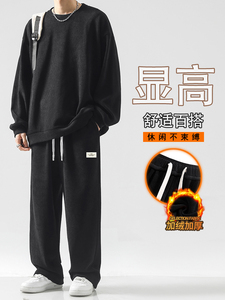 wassup happy日系圆领卫衣男款春秋季休闲运动套装潮牌宽松一整套图片