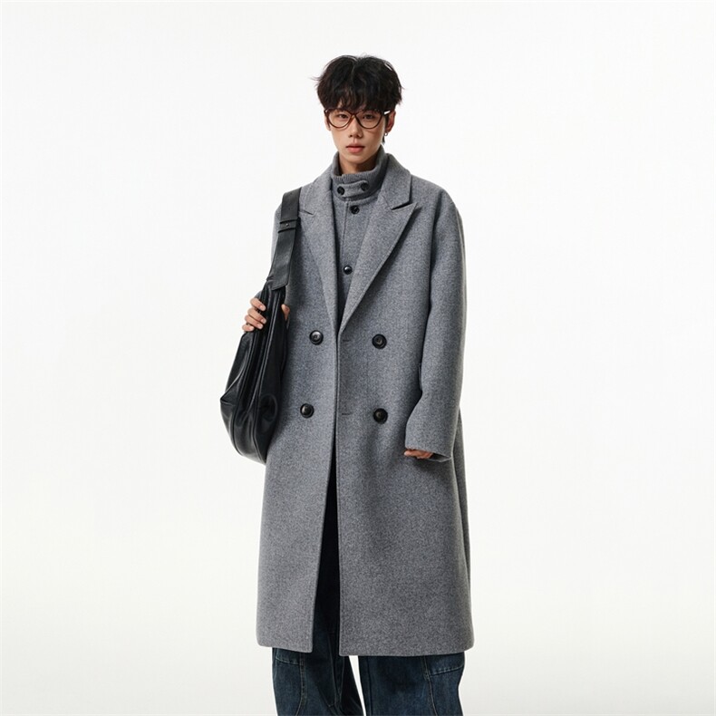 真两件！冬季毛呢子大衣男长款过膝韩版宽松帅气毛呢外套男风衣，男装风衣，星座903-1