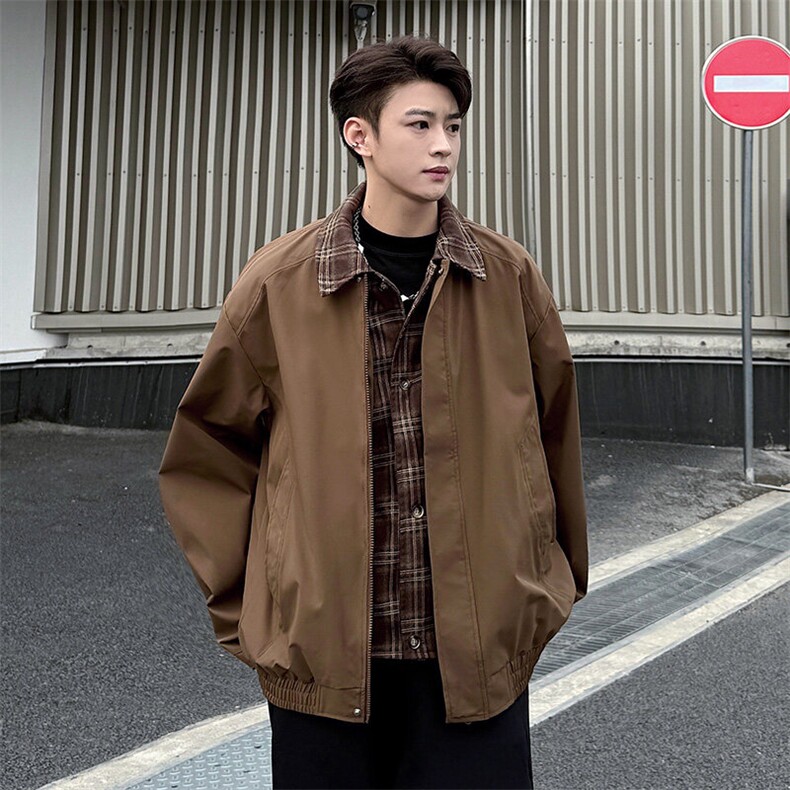 格子飞行夹克男春季假两件潮牌翻领棒球服大码外套A436-1802-P75,男装夹克,电商A436