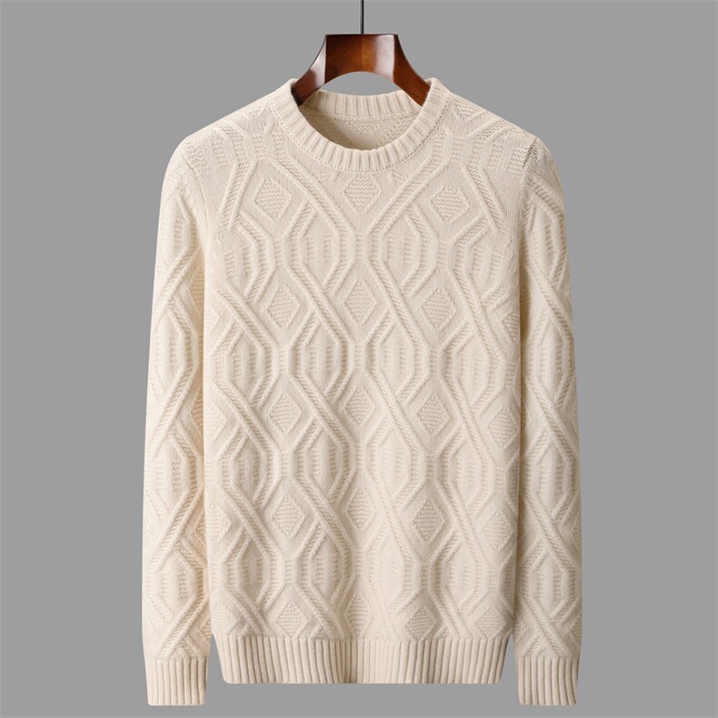 2025秋冬百搭时尚简约加厚全身绞花针织羊绒衫，男装羊绒套衫，盛欣羊绒
