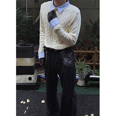 绞花假两件拼接条纹polo领毛衣男老钱风针织衫外套MY407，男装Polo衫，星座1116A（原606A-3）