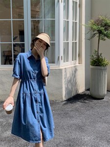牛仔配丝巾连衣裙图片