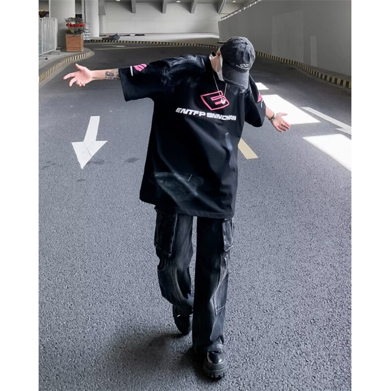 美式复古重磅赛车服t恤男夏季潮牌高街短袖男小众半袖T25033-P32图片