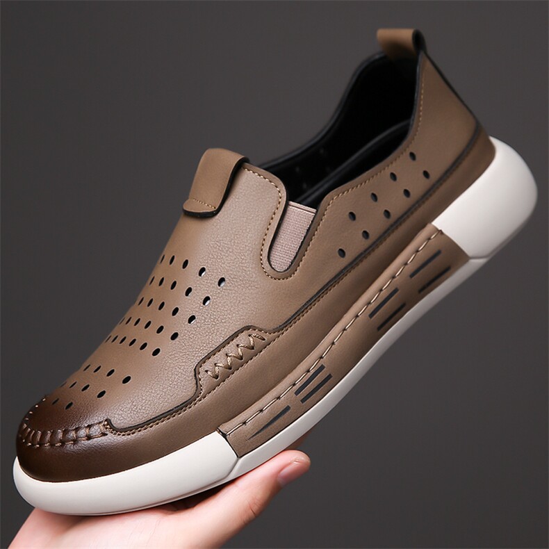 X4148-P155男鞋2024新款夏季镂空休闲皮鞋透气洞洞鞋，男鞋凉鞋，星座1407-3