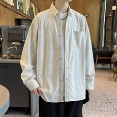 精品秋冬新款港风男大码灯芯绒衬衫外套宽松印花长袖衬衣/851p45，男装衬衫，电商A012