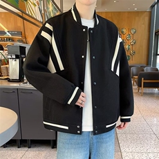 条纹拼接情侣棒球服男秋季美式高街复古运动外套宽松痞帅飞行夹克，男装夹克，星座813-2